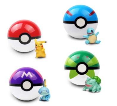  4Pcs Collectible Pokeball Gashapon with Pokemon Figures 