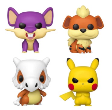 Funko Pop! Bundle of 4: Pokemon - Rattata, Cubone, Growlithe and Grumpy Pikachu Pokemon Growlithe Action Figures